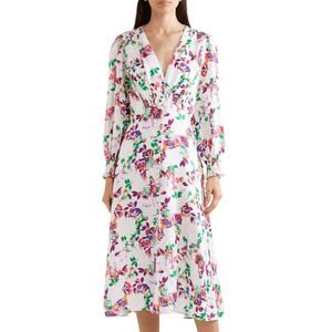 Saloni Eve C shirred floral-print silk-jacquard midi dress Size 6